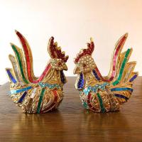 ราคา (1 คู่) ไก่ทอง ตุ๊กตาไก่มงคล ไก่แก้บน ไก่ไม้แกะสลัก ขนาดสูง 6.5 นิ้ว ฝีมือคนไทย ทำจากไม้จามจุรี Carved Wooden Chicken (23487162896)