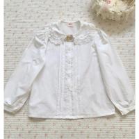 ราคา size150เสื้อเชิ้ตคอบัวสีขาว แบรนด์ Sizuka สไตล์วินเทจ/โลลิต้า มือสอง (48504684792)