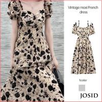 ราคา Advanced Sense Retro Long Style French Off Shoulder Sleeve Sleeve Dress JD (22264021682)