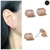 ราคา ต่างหูเพชร CZ สไตล์ห่วงชุด ทรงครอบสี Pink Gold งานสวย เพชรวิ้งวาว (5347709230)