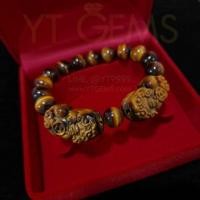 ราคา สร้อยข้อมือ ปี่เซียะคู่ หินไทเกอร์อายแท้ (หินตาเสือ) 10 มม. หินแท้ YTG-8656 YTGEMS (3908268468)