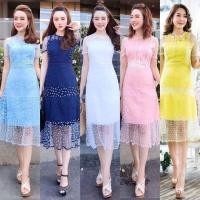 ราคา เดรสลูกไม้สวยน่ารัก!!! M-4XL Dress เดรสขาวแขนสั้นผ้าปักดอกเดซี่ งานป้าย Love Love (2563751682)