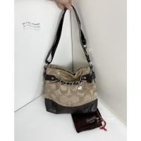 ราคา Thrifthabor x A.list.vintage - COACH Signature sateen canvas & Brown Leather Shoulder bag F18862 แท้ ปรับสายได้ 2 แบบ (29732509758)
