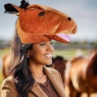 ราคา FYJP 1 ชิ้น Carnival ฮาโลวีนปีใหม่ปาร์ตี้เครื่องแต่งกาย Props ตลกสีน้ําตาลหัวม้าหมวกคอสเพลย์สัตว์หมวกหัวม้า [JP] (25897980606)