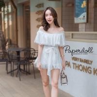 ราคา จั้มสูทลูกไม้จั้มปาดไหล่สั้นสีขาว ฉลุลายทั้งตัว งานป้าย จั๊มสูทจั้มสูท (4239936037)