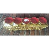 ราคา ชุดถ้วยน้ำชาสีแดงเคลือบทอง พิมพ์คำมงคล (27357615473)
