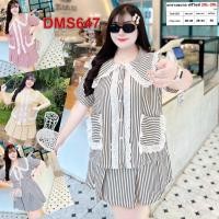 ราคา ชุดเซ็ต สาวอวบ เสื้อ+กางเกง เสื้อผ้า คนอ้วน ผ้าช็อกเกอร์ ฟรีไซส์ XL-4XL ชุดผู้หญิง เสื้อผ้าคนอ้วน DMS647 (41707585405)