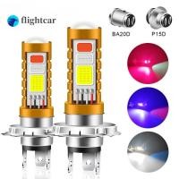 ราคา Ft 1 ชิ้น Universal รถจักรยานยนต์ LED ไฟหน้าหลอดไฟ PX15D/H6 H4 Moto ไฟหน้าสามสี Hi-Lo Beam Long life (29568325881)