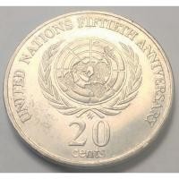 ราคา ปี 1995, เหรียญ 20 Cents, ประเทศออสเตรเลีย (Australia), Queen Elizabeth II, 50th the United Nations (8310992019)