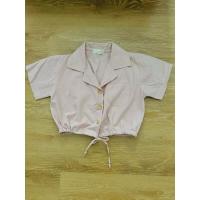 ราคา เสื้อเอวลอย ผูกเอว คอฮาวาย แขนสั้น สีชมพูนู๊ด มือสอง (23589354578)