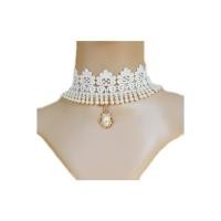 ราคา TANITTgems Vintage White Pearls French Lace Bridal Necklace#909 (453214569)