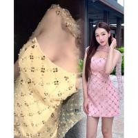 ราคา เดรสเกาะอกเลื่อมดอกไม้ 2สี ส้ม ชมพูประดับวิ้งๆ (40465021540)