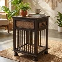 ราคา ตู้หัวเตียง ไม้เนื้อแข็ง แต่งหวาย 1 ลิ้นชัก (40x60cm) สีโอ๊ค ตู้ไม้ข้างเตียง ตกแต่งบ้าน สไตล์วินเทจ (46802751842)