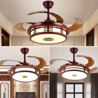 ราคา New Chinese Style Solid Wood Fan Light Ceiling Fan Invisible Variable Frequency Remote Control Light Fan Restaurant Livi (42978282188)
