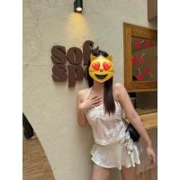 ราคา เสื้อคล้องคอ ผูกคอ ผูกโบว์เอวด้านหลัง สีชมพูลูกไม้ ใส่ครั้งเดียว (48501484146)