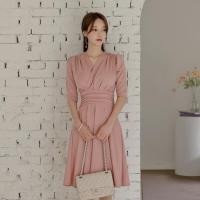 ราคา ชุดเดรสออกงานสีชมพูโอรส คอวี แขนสั้น กระโปรงสั้นทรงบาน เรียบหรู สวย ดูดี ใส่เป็น ชุดราตรี ชุดออกงาน ชุดไปงานแต่งงาน ก... (14449185937)