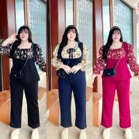 ราคา ชุดเซ็ตเสื้อ+กางเกงขายาวคนอ้วน ชุดเซทคนอ้วนใส่ออกงานแขนยาว (24812472434)