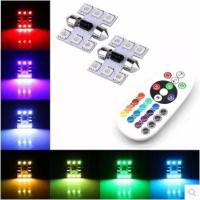 ราคา *ไฟเก๋ง LED ไฟเพดานรถยนต์ เปลี่ยนสีได้ 16 สี พร้อมรีโมท 6ชิป 2ชิ้น ขนาด 31mm (4364185039)