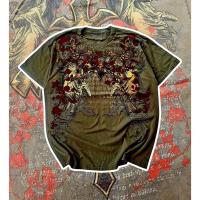 ราคา เสื้อยืดสกรีนลายมันส์เต็มหน้า-หลัง สีเขียวเข้ม มือสอง size XL (42755212672)