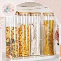 ราคา ขวดยาว+ด้ามจับ 30x8.5cm โหลแก้วใสฝาไม้ รุ่นมีหูจับ จัดระเบียบครัวสวย มินิมอล เก็บพาสต้า–ธัญพืชได้เป็นระเบียบ (42677177663)