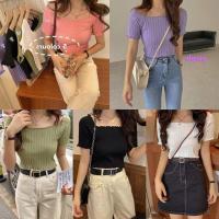 ราคา พร้อมส่ง ครอปไหมพรมปาดไหล่ ผ้าร่อง สีพาสเทล มี6สี (4251363988)