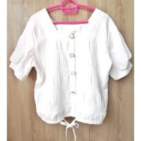ราคา F379เสื้อครอปคอเหลี่ยมผ้าปั๊มนูนแขนตุ๊กตาสาวอวบ (27857960878)