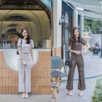 ราคา Set เสื้อครอป + กางเกงขายาวผ้าลูกไม้ งานป้าย S M L (7964832018)