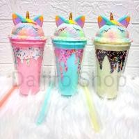 ราคา แก้วน้ํายูนิคอร์น แวววาว ไอศครีมโคนไอศครีม 3ง เด็กดื่มที่วางขวดคู่ผนังฟางของขวัญที่ไม่ซ้ํากัน (29515960022)