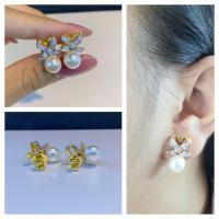 ราคา ต่างหูทองมุก "ฝังเพชร" รูปโบว์ ทองแท้-เพชรแท้ 100% (20269028795)