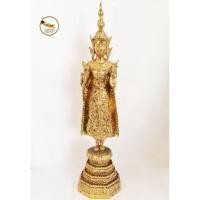 ราคา พระปางห้ามสมุทร พระห้ามสมุทร เนื้อทองเหลือง ทรงเครื่องรัตนะ ปิดทองเก่า หน้าตัก 5" สูง44 cm (6882650853)