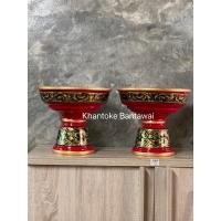 ราคา 12 นิ้ว พานไม้ไผ่ขด (สีแดงเขียนลาย) (25761215802)