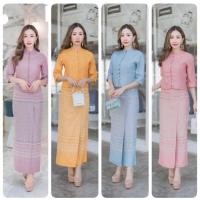 ราคา ชุดไทยประยุกต์ งานผ้าฝ้ายทอลายไทย เสื้อ+ผ้าถุงสำเร็จรูป S-2XL (10253420532)