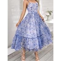 ราคา เดรสชีฟองสายเดี่ยวลายดอก สีฟ้า ผ้าชีฟอง (43115131734)