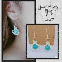 ราคา ตุ้มหู ต่างหู หินนำโชค หินTurquoise สีฟ้า ก้านเงิน จำนวน 1คู่ (3610110752)