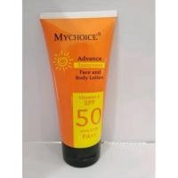 ราคา Mychoice Advance sunscreen Face and Body Lotion กันแดดมายช้อยส์ หลอดสีส้ม ปริมาณ150กรัม (27239401363)