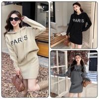 ราคา Knit Hood Paris Long Sleeve Top&Short Skirt Set (29127472060)
