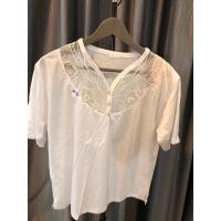 ราคา W22 เสื้อสีขาวผ้าคอตตอนเสื้อยืดแต่งลูกไม้ (23488576295)