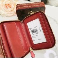 ราคา กระเป๋าสตางค์ COACH 91618 SMALL DOUBLE ZIP AROUND WALLET IN BLOCKED SIGNATURE CANVAS GOLD BROWN MULTI (7854523744)
