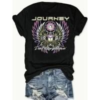 ราคา เสื้อยืดผู้หญิงลายกราฟิกวงดนตรีร็อกสไตล์เรโทร - ลายพิมพ์ Journey Never Stop Believin แขนสั้น คอกลม สไตล์ลำลองสำหรับฤดูใบ (42628787420)