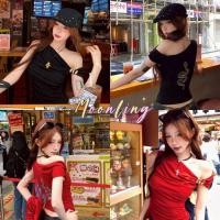 ราคา Moonlingพร้อมส่งจากไทย เสื้อคลอปแขสั้น ดีเทลเปิดไหล่ลายงู สีดดำแดงเท่ไม่ไหว *FY950* (42521236883)