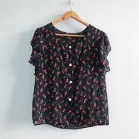 ราคา มือ1เสื้อชีฟองสีดำ ลายดอก แขนระบาย (2439416572)