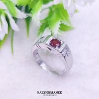 ราคา A6418 แหวนชายพลอยโกเมนแท้ ( Natural Garnet ) ตัวเรือนเงินแท้925 ชุบทองคำขาว ไซส์60,ไซส์70 แก้ไซส์ฟรี (21091341595)