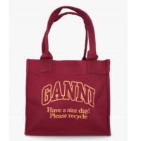 ราคา (tana.selected) GANNI totebag LARGE BURGUNDY RECYCLED COTTON LOGO SHOPPER BAG (25445754772)