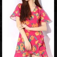 ราคา New in จั๊มสูทเดรสทรงป้ายหน้าผูกเชือกเอว ลายดอกทิวลิป สีสันสดใส (1313263516)