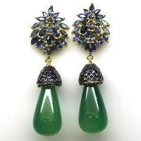 ราคา ต่างหูพลอยแท้ ไพลิน-น้ำเงิน (เผาเก่า) และ โมรา เงินแท้ 925 ชุบทอง18k (44111713873)