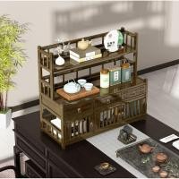 ราคา ชั้นวางของโบราณแบบตั้งโต๊ะ ชั้นวางถ้วยชาจีนไม้เนื้อแข็งขนาดเล็ก ชั้นวางแสดงกาน้ำชาดินเผาสีม่วง ชุดชา โต๊ะชา ที่จัดเก็บ T (49451088307)