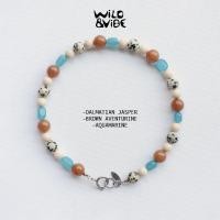 ราคา สร้อยลูกปัดหินแท้ผสมโทนฟ้าน้ำตาล– Dalmatian Jasper, Brown Aventurine, Aquamarine (43661372730)