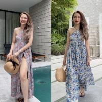 ราคา MM15367 แม็กซี่เดรสแขนกุดเชือกคล้องคอ พิมพ์ลายดอกไม้ทั้งชุด halter neck sleeveless maxi dress Full set of floral prints (15644162898)
