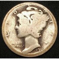 ราคา สหรัฐอเมริกา (USA), ปี 1919, 10 Cents, เนื้อเงิน (Silver), Mercury Dime (8180571839)