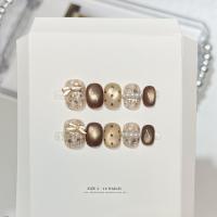 ราคา เดอร์สัน [ข้าวเหนียวสีกาแฟ] อิน สไตล์ชาแนลสวมเล็บเล็บลูกปัดแก้วแมวตาแต่งเล็บเล็บปลอมสั้น (53405636576)